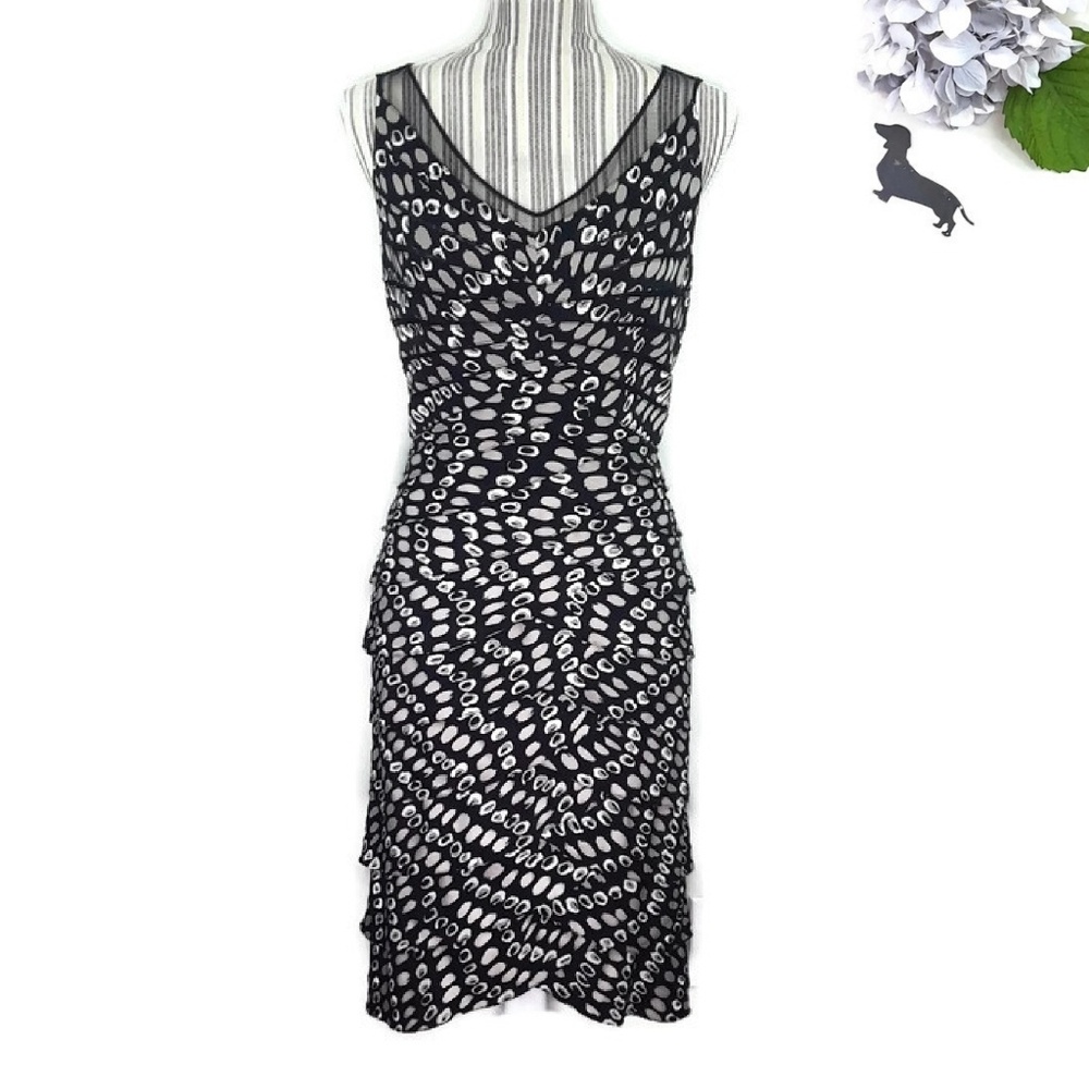Adriana Papell print dress with mesh detail. Sz 4.
